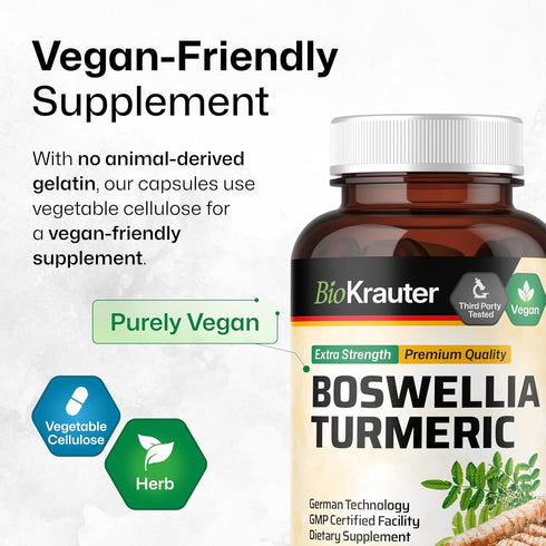 BIO KRAUTER Turmeric Supplement with Boswellia Extract Capsules - 2000 mg Blend - 100 Count - Vegan Boswellia Turmeric (Curcumin) - Formula w/Blac...