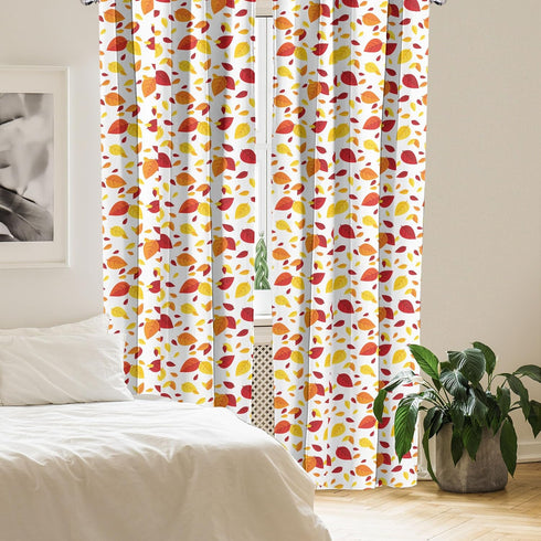 Ambesonne Leaf Curtains, Colorful Fall Autumn Leaves on White Background Seasonal Design Modern Art, Window Treatments 2 Panel Set for Living Room...