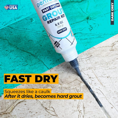 PentaUSA Tile Grout Repair Kit - Dark Grey Grout Filler, Triple Protection, Fast Drying Formula Restores and Renews Grout Lines with Grout Float (...