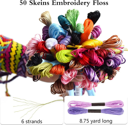 Caydo Embroidery Floss 50 Skeins Embroidery Thread, Rainbow Color Friendship Bracelet String with 12 Pieces Floss Bobbins for Bracelet Making, Sew...