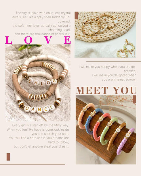 Bracelet Making Kit, 10,000 Pcs Polymer Clay Beads, 48 Colors Round Letter Beads Jewelry Making Kit Friendship Bracelets Heshi Beads with Charms S...