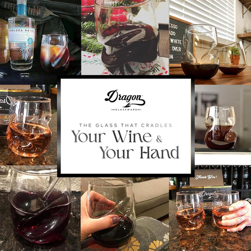 Dragon Glassware Stemless Wine Glasses - 16 oz Clear Short Wine Glasses Set of 2 with Finger Indentations - Aerates Naturally...
