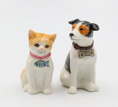 20781 Fine Porcelain Dog and Cat Salt and Pepper Shakers Set, 3-3/8" H...