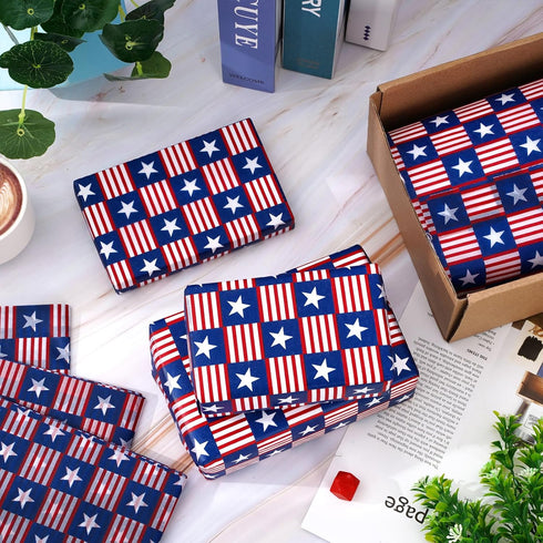 Whaline 100 Sheets Patriotic Tissue Paper Blue Red Star Stripe Gift Wrapping Paper 4th of July Decorative Art Paper for DIY Crafts Independence Da...