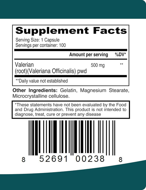 Valerian Root Capsules Organic 500mg Herb Extract Supplement 100 Pills...