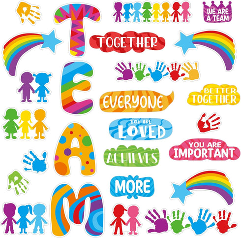 Qilery 36 Pcs Classroom Bulletin Board Decorations Set Teamwork Classroom Decor Welcome Bulletin Board Craft for Kids Kindergarten Preschool Eleme...