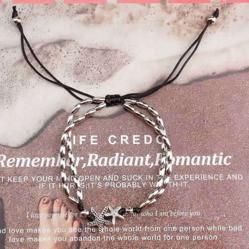 Boho Starfish Anklet Bracelet Beach Woven Anklet Chain Layered Silver Star Woven Ankle Chain Bracelets Vintage Starfish Foot Chain Jewelry for Wom...