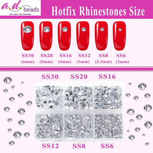 AD Beads 4500 Pieces Hotfix Rhinestones Flat Back 6 Sizes (2-6 mm) Crystal Round Glass Gems with Tweezers and Picking Rhinestones Pen or Crafts Na...