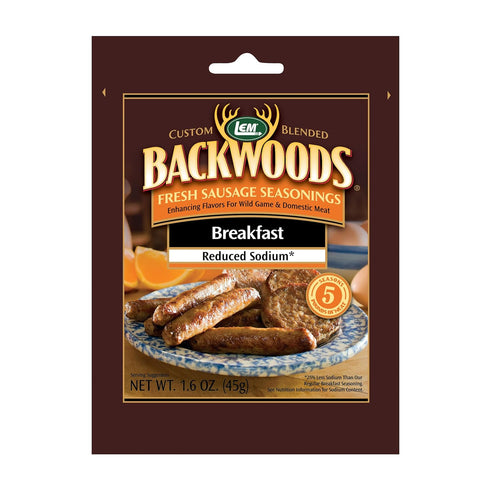 LEM Products Backwoods Reduced Sodium Breakfast Fresh Sausage Seasoning, Ideal for Wild Game and Domestic Meat, Seasons Up to 5 Pounds of Meat, 1....