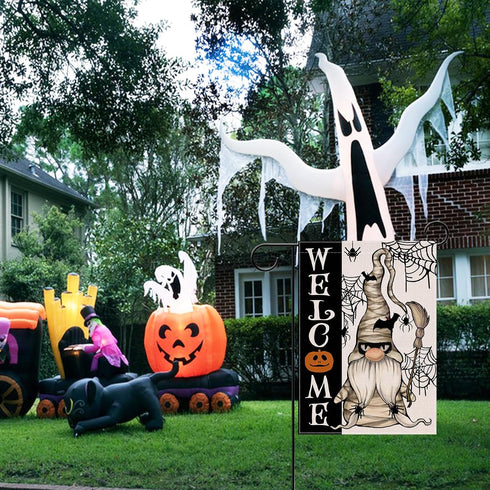 Welcome Halloween Mummy Gnome Small Decorative Garden Flag, Scary Spider Web Bat Yard Lawn Outside Decor, Jack O Lantern Pumpkin Burlap Outdoor Ho...