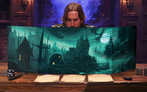 CZYY DM Screen 4-Panel Cardboard Game Master Screen with Erasable & Clear Pockets, Gloomy Castle Artwork Game Master Shield Tool for Dungeon Maste...