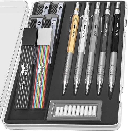 Mr. Pen- Metal Mechanical Pencil Set with Leads and Eraser Refills, 5 Sizes - 0.3, 0.5, 0.7, 0.9 and 2 Millimeters, Sketching/ Drafting Pencil...