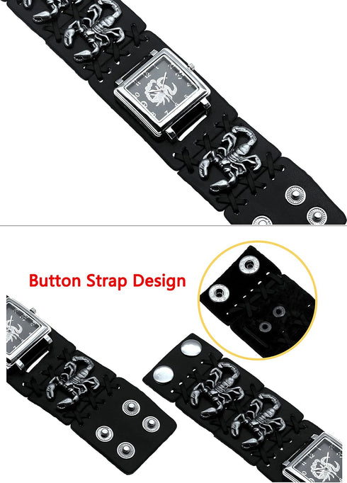 Scorpion Punk Men&Women Wrist Watch Black Wide Leather Cuff Band Watch Cool Style Watches,Rock Locomotive Fashion Watch...