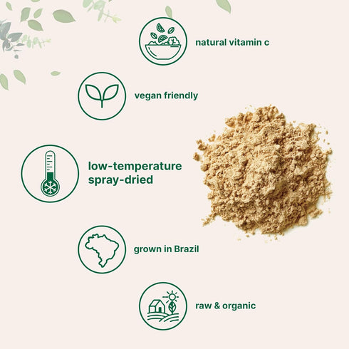 Organic Acerola Powder, 8oz | Natural Organic Vitamin C Superfood | No Sugar & Additives | Great Flavor for Drinks, Smoothie, & Beverages | Non-GM...
