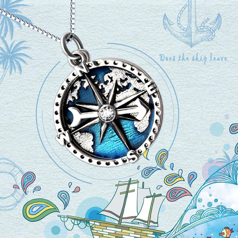 YFN Compass Pendant Necklace Sterling Silver Navy Anchor Travel Map Necklace for Women Men 18"...