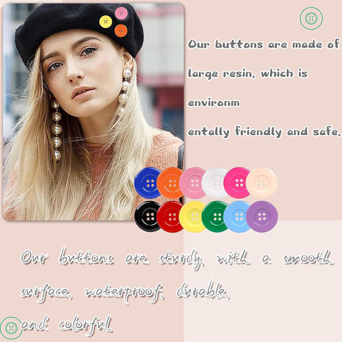 YAKA 50Pcs 1.5inch(38mm) Sewing Resin Buttons Round Shape 4 Holes Craft Buttons for Sewing Scrapbooking and DIY Craft Multicolored...