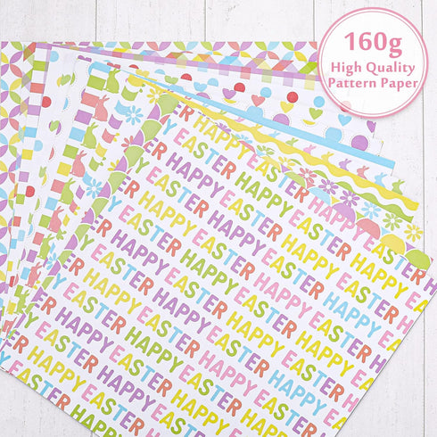 Whaline 12 Designs Easter Pattern Paper 24 Sheet Happy Easter Pastel Scrapbook Paper Double-Sided Spring Decorative Craft Paper Folded Flat for Ca...