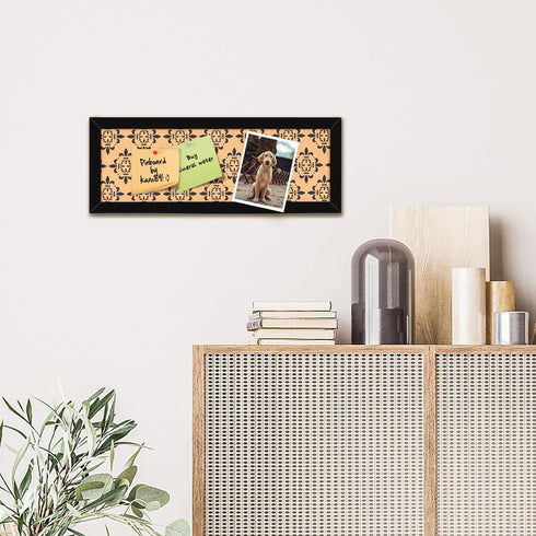 Long Decorative Cork Board for Walls, Bulletin Board with Black Floral Print, Black Framed Pin Board Vision Board for Office School Bedroom and Do...