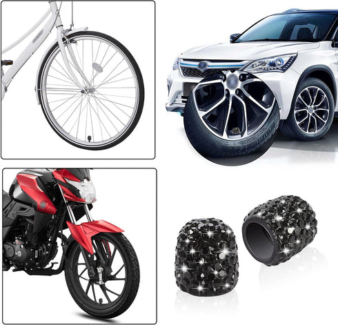 Set of 4 Rhinestone Tire Valve Stem Caps Bling Car Accessory Compatible with Universal Wheel Air Stem Valve Black...