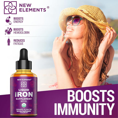 Iron Supplement for Women & Men Free Blood Builder, Iron Vitamin for Anemia USDA Organic Liquid Iron Drops for Adults with MCT Oil, Natural Grape ...