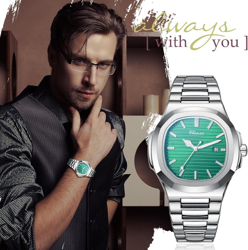 Men Silver Diamond Watch: Quartz Luminous Analog Watch Waterproof Wristwatch Stainless Steel Band Reloj with Gift Box & Removal Tool...