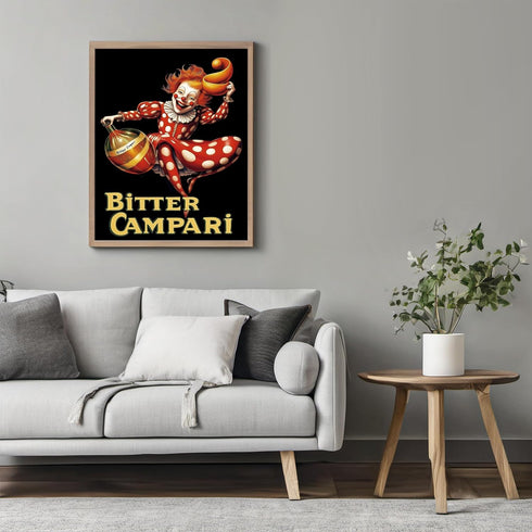 Posterizer 1 pcs-advertisement for "Bitter Campari" with a clown 1-Kitchen & Bar Art-Retro Art-Art Poster Print for Home, Office, Store, Bar- unfr...