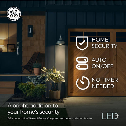 GE LED+ A19 Dusk to Dawn LED Light Bulb, Automatic On/Off Outdoor Security Light, Daylight (2 Pack)...