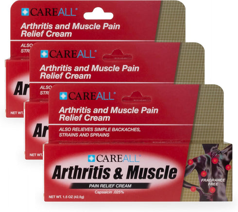 CareAll Capsaicin Arthritis, Muscle, and Joint Cream 1.5 oz. (3 Pack), Relief of Minor Aches and Pains from Backache, Sprains, Strains, Arthritis....