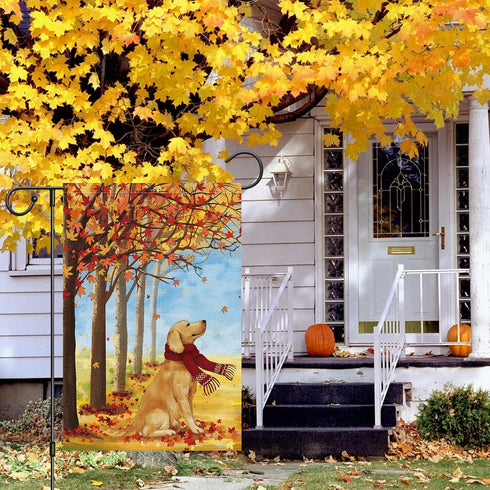 Louise Maelys Fall Welcome Garden Flag 12x18 Double Sided, Small Burlap Autumn Golden Retriever Dog Garden Flag Maple Leaves Fall Thanksgiving Out...