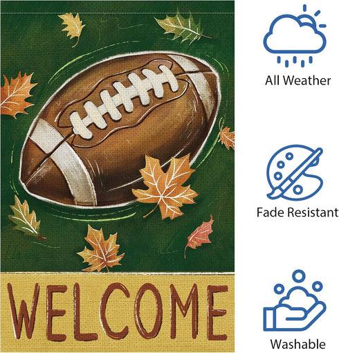 Fall Football Welcome Garden Flag 12 x 18 Inch Vertical Double Sided Burlap, Autunm Leaves Yard Flags for Yard Thanksgiving Holiday Outside Outdoo...