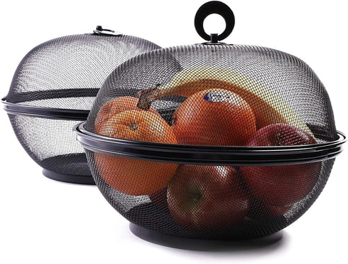 Juvale Black Mesh Fruit Baskets with Lids, Restaurant Kitchen Produce Containers (10 Inch) 2 Pack Fruit Mesh Basket...