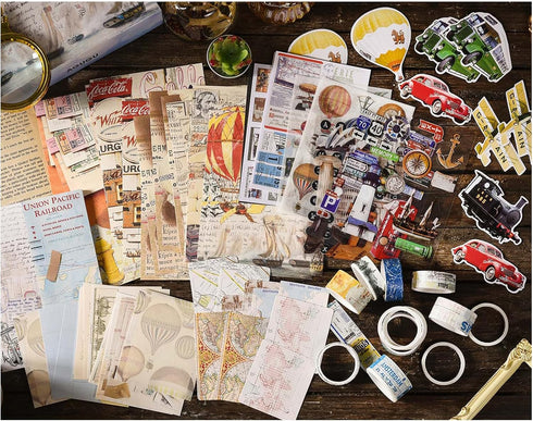 ABARWER 300 PCS Travel Vintage Scrapbooking Supplies Kit, Bullet Junk Journal Kit with Washi Tape Aesthetic Scrapbook Paper,Scrapbook Embellishmen...