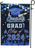 PAMBO Graduation Garden Flag Class of 2024, Blue Congrats Grade Flag for Outside Hanging Decors 12x18 Inch Burlap...