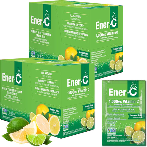Ener-C Lemon Lime Multivitamin Drink Mix Powder Vitamin C 1000mg & Electrolytes with Real Fruit Juice Natural Energy & Immune Support for Women & ...