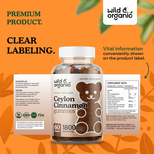 Ceylon Cinnamon Gummies 1800mg - Antioxidants Supplement w/Organic Ceylon Cinnamon - Vegan Joint Health Gummies - Non-GMO Joint Support Supplement...