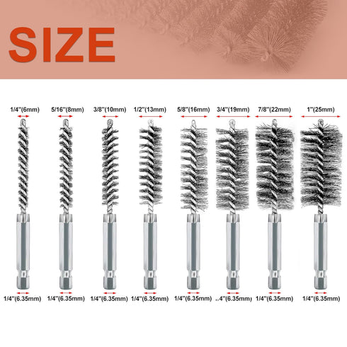 ASNOMY 8Pcs Stainless Steel Bore Brush,1/4''-1'' Inch Stainless Steel Bristles Wire Brush Bore Cleaning Brush Set for Power Drill Cleaning, Abrasi...
