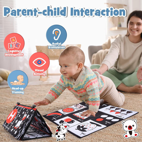 Baby Mirror Tummy Time Toys: 3 in 1 Black White High Contrast Baby Mirror with Book & Mat Montessori Toy for 0 3 6 9 12 Months Newborn Gifts for B...