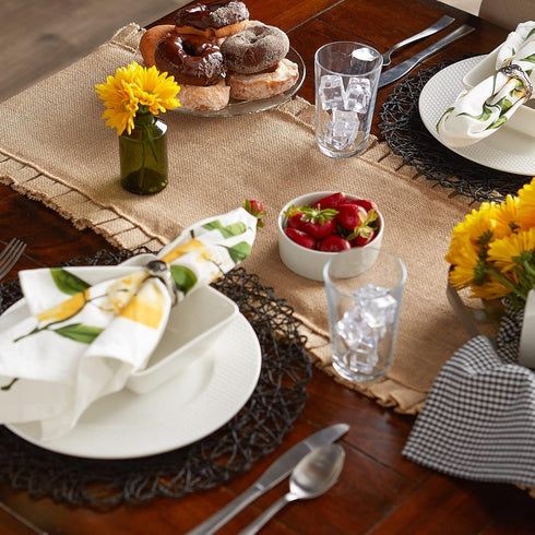 DII Jute Burlap Collection Kitchen Tabletop, Table Runner, 14x108, Ruffle Trim Natural...