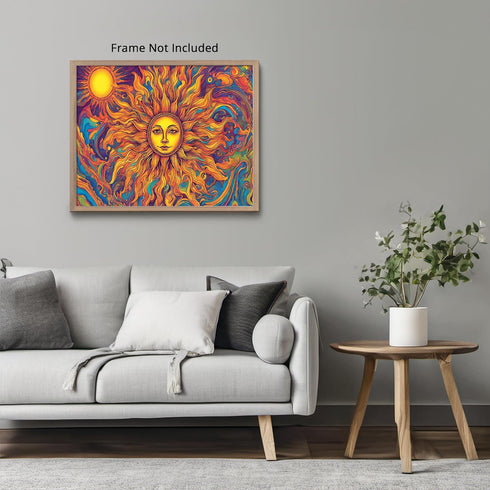 Posterizer 1 pcs- psychedelic funky hippie colorful sun 1-Fantasy & Fiction Art-Retro Art- Living Room Bedroom Decor- unframed wall art...