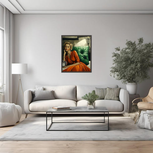Posterizer 1 pcs-romantic scene-woman in orange dress-Vintage Art-Inspirational Women's Art-Gift for Woman, Women, Wife, Girlfriend- unframed wall...