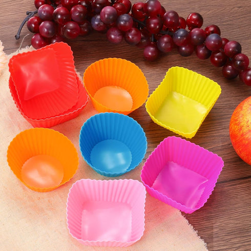 uxcell 18Pcs Silicone Cupcake Baking Cups, Silicone Muffins Liners Non-Stick Square Baking Cups, for Cooking Eggs Baking Muffins and Make a Cake(Y...