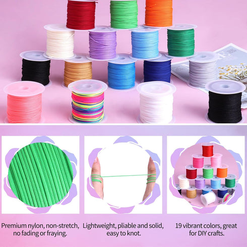 Nylon String for Bracelets, 20 Rolls Chinese Knotting Cord 0.7mm Kumihimo Friendship Bracelet String Making Kit Beading Thread for Jewelry Making,...