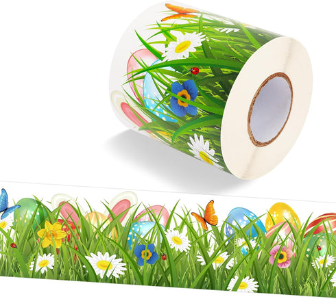 Easter Bulletin Board Border, Self-Adhesive Green Grass Easter Egg Bunny Flower Border Trim for Spring Easter Classroom Bulletin Board Home Office...