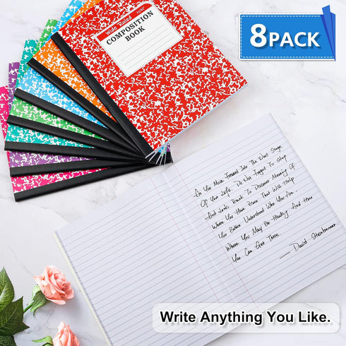 feela Composition Notebook, 8 Pack 8 Pastel Colors Wide Ruled Composition Books Bulk, Marble Cover Notepad Lined Cute Journal Notebooks for School...