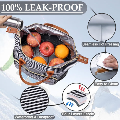 TuErCao Lunch Bag Women Insulated Lunch Box for Work Leakproof Soft Cooler for Picnic Travel Road Trips, Loncheras para Mujer Adult, Stripes...