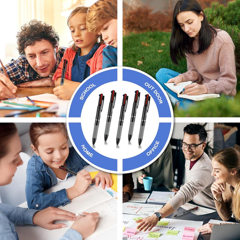 5 Pcs 3 in 1 Multicolor Ballpoint Pens, 0.7mm Black Blue Red Ink Rollerball Pen Soft Grip Retractable Fine Point Pens Multicolor Ink Pens for Jour...