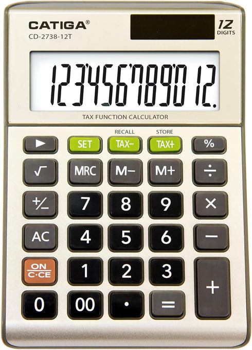 Desktop 12-Digit Business Calculator with Dual Power, Solar and Battery, for Basic, Finance and Tax Calculations, Desk Calculators for School or O...