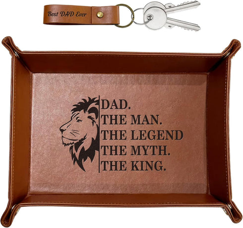LRUIOMVE Gifts for Dad Fathers Day, PU Leather Valet Tray and Keychain, Unique Dad Christmas Birthday Gifts for Father Daddy, New Dad...
