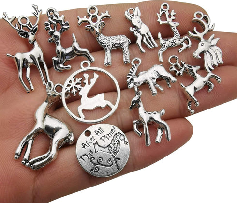 100g (60pcs) Wholesale Bulk Lots Christmas Animal Elk Deer Charms for Jewelry Making Mixed Smooth Tibetan Silver Metal Charms Pendants DIY For Jew...