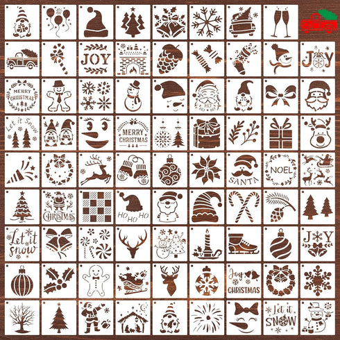 80 Pcs 5 x 5 Inch Christmas Stencils for Painting on Wood, Reusable Merry Christmas Ornament Stencils Snowflakes Holiday Stencils DIY Craft Templa...
